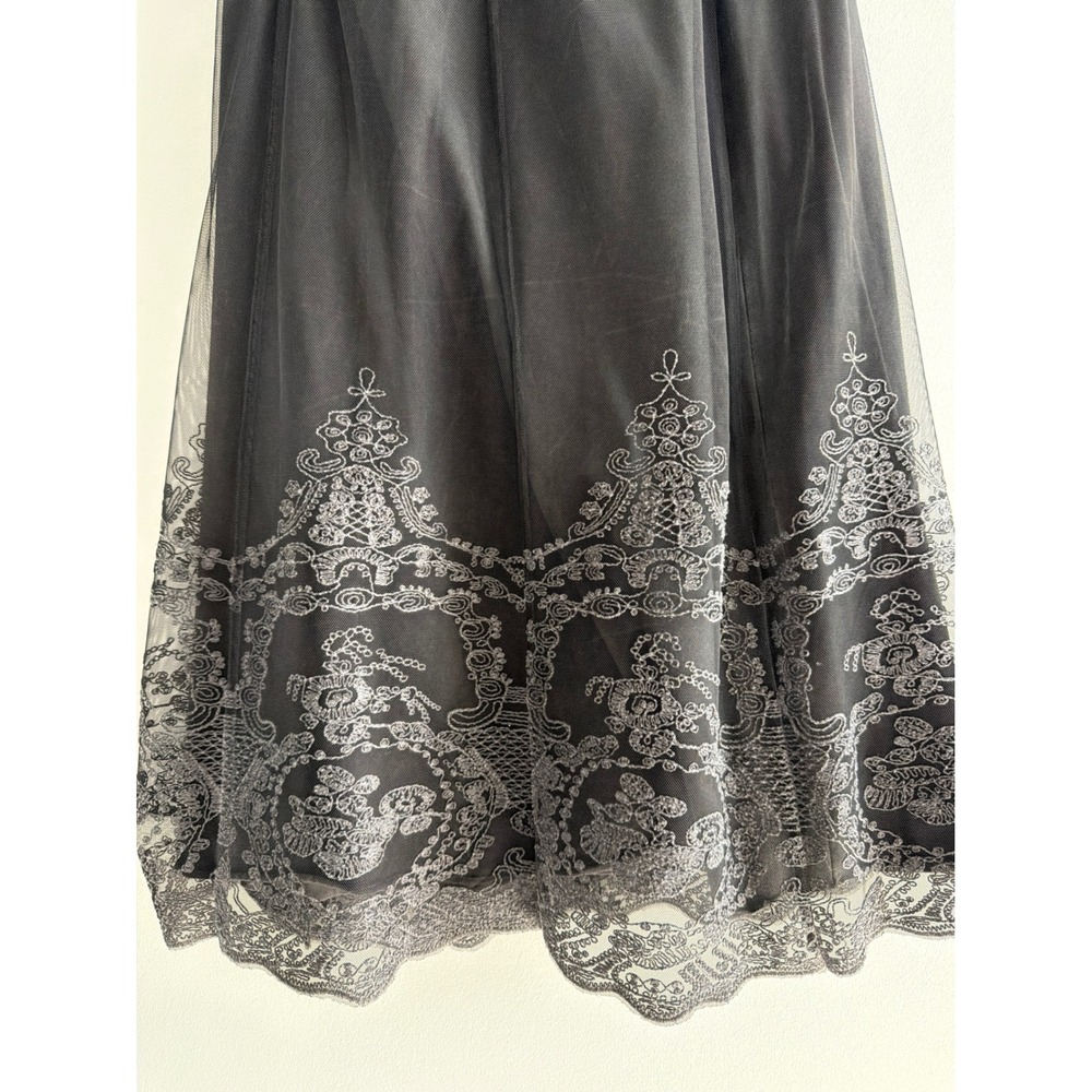 Soft Surroundings Black Mesh Embroidered Lace Trim Midi Skirt Small - Picture 3 of 10